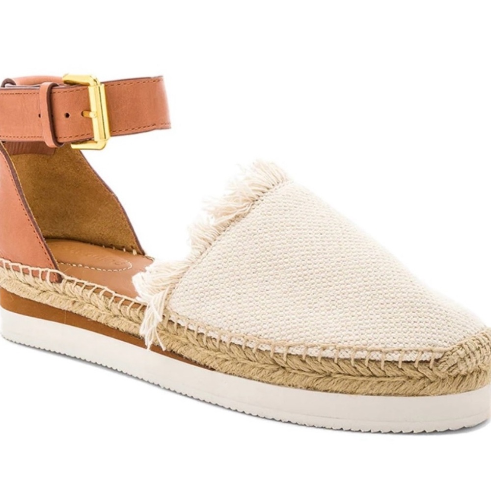 See By Chloe Tan and Cream Espadrille Flats size 38